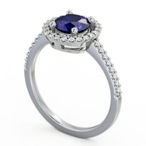 Halo Blue Sapphire And Diamond 1.20ct Ring 18K White